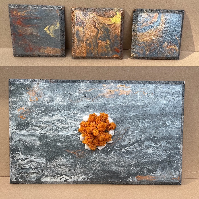 Abstrakt Wandbilder mit moos auf holzpanel 3er Set Abstrakt Wandbilder mit moos auf holzpanel 3er Set