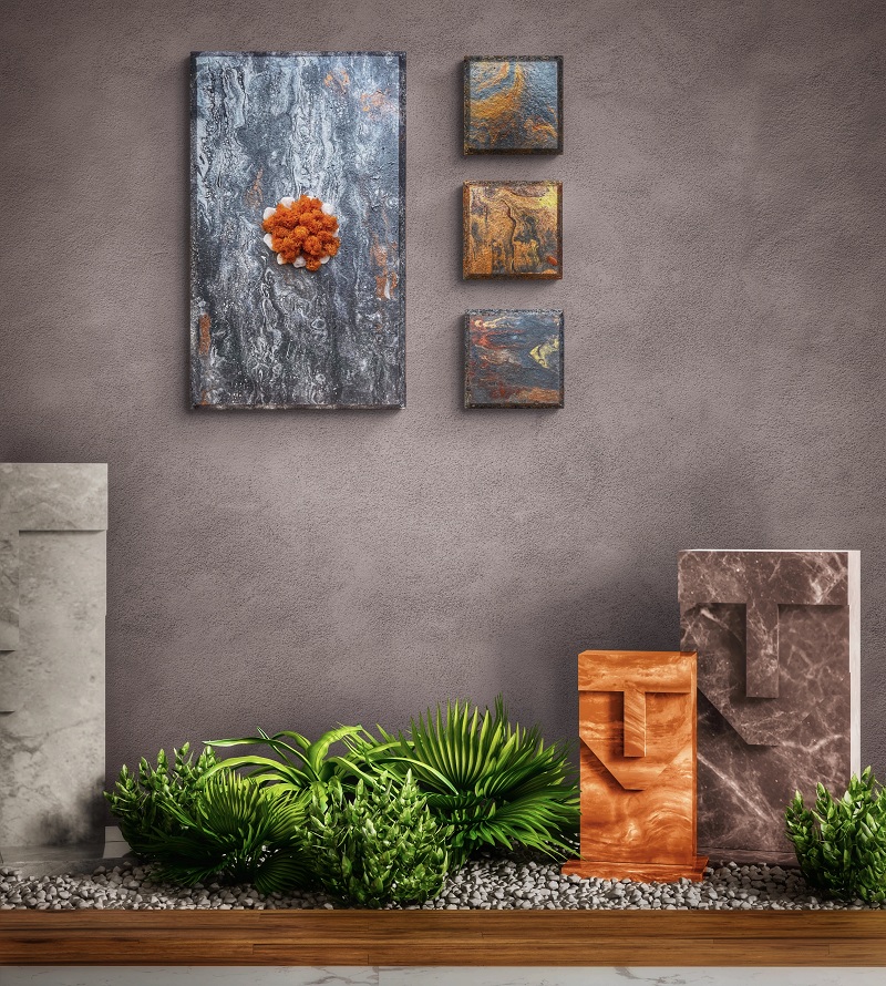 Abstrakt Wandbilder mit moos auf holzpanel 3er Set Abstrakt Wandbilder mit moos auf holzpanel 3er Set
