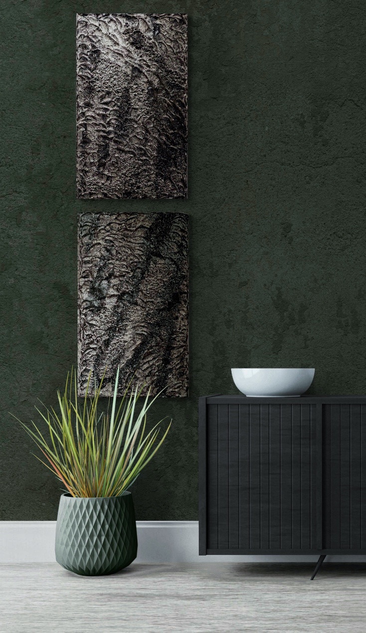 Bilder Grau weiß 3D Gipsbilder 2er Set