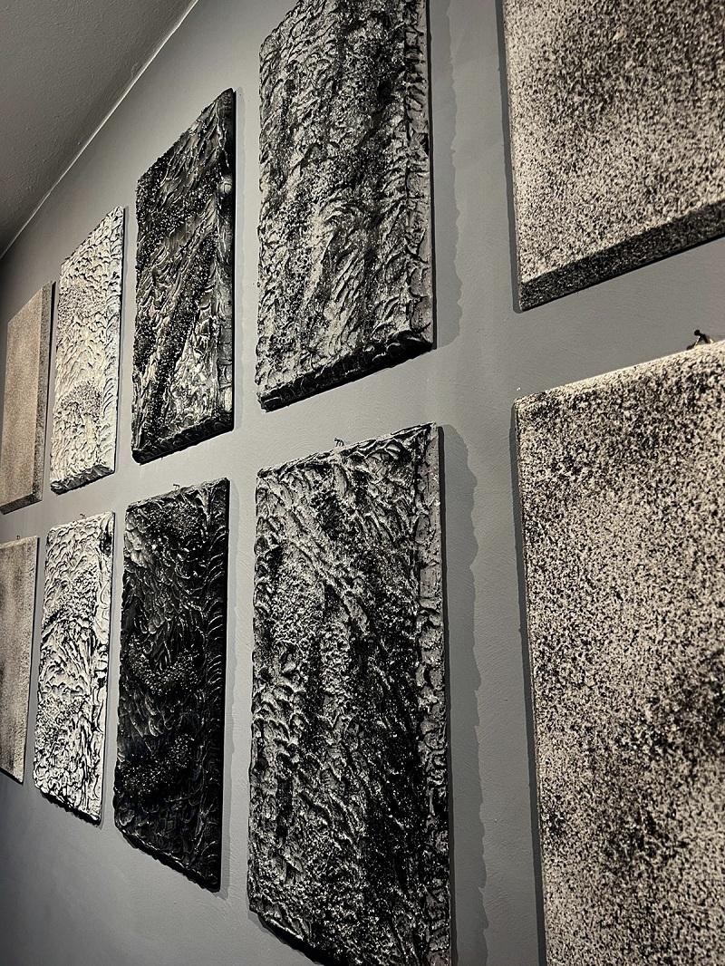 Grau weiß 3D Gipsbilder 2er Set 2x50x30cm