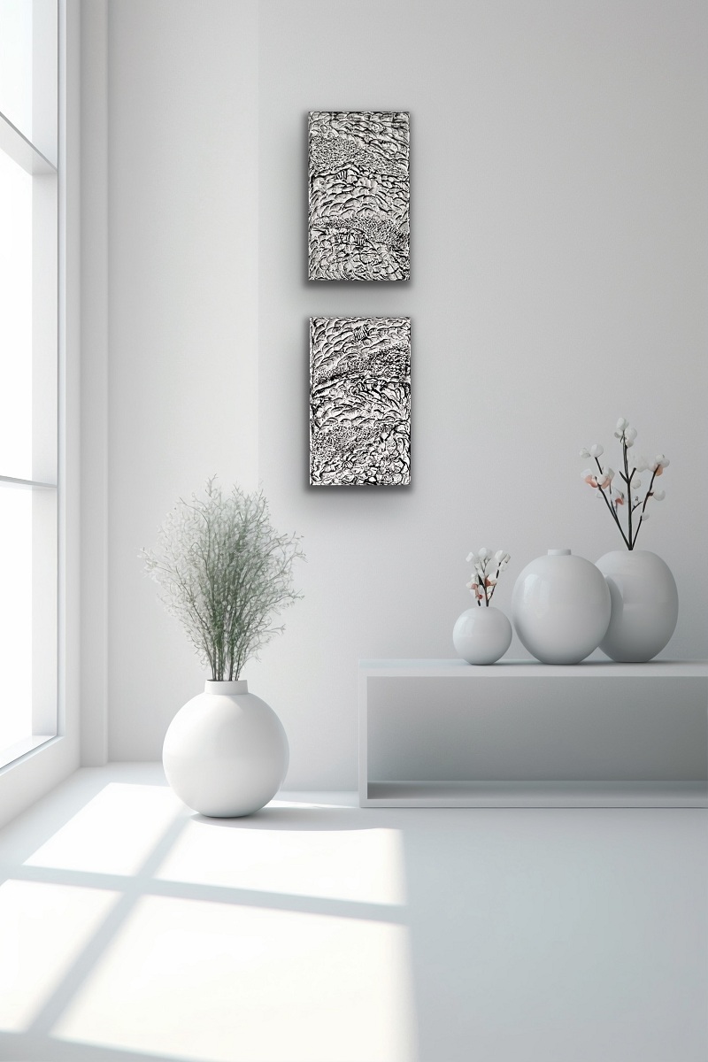Modern Wandskulptur 3D Schwarz Weiss Abstrakt Wandbilder 2er Set Modern Wandskulptur 3D Schwarz Weiss Abstrakt Wandbilder 2er Set