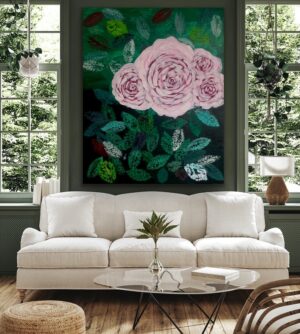 Vintage Blumen Leinwandbild Original Mediterran Roses Original Handgemalt