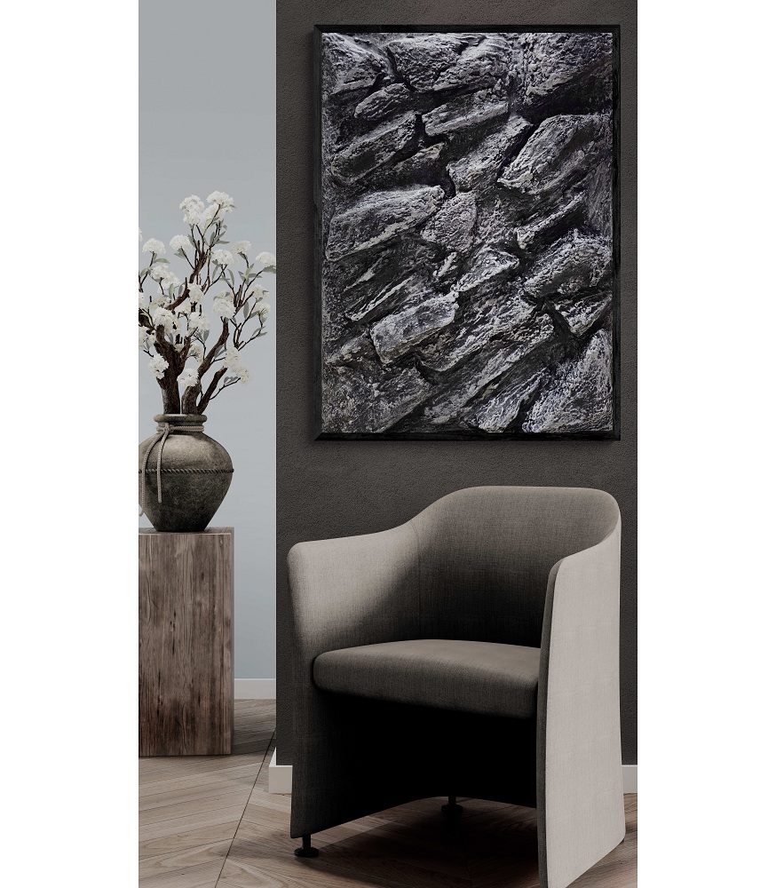 Grau Kunstfelsen Wanddeko 80x60cm Steinoptik Wandskulptur