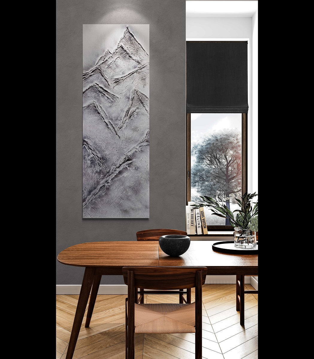 Texturiert Leinwandbild Berge Schwarz Weiss 120 x 40 cm Texturiert Leinwandbild Berge Schwarz Weiss 120 x 40 cm