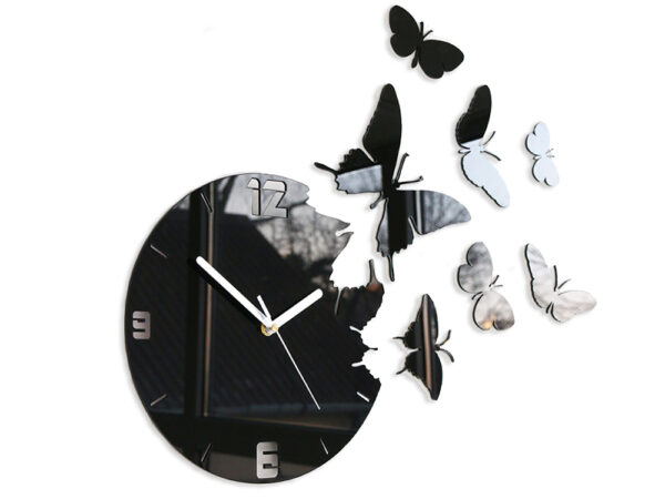 Schmetterling Wanduhr Schwarz detail