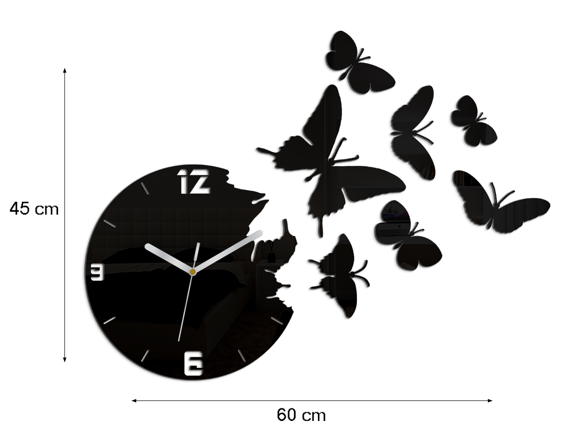 Schmetterling Wanduhr Schwarz main