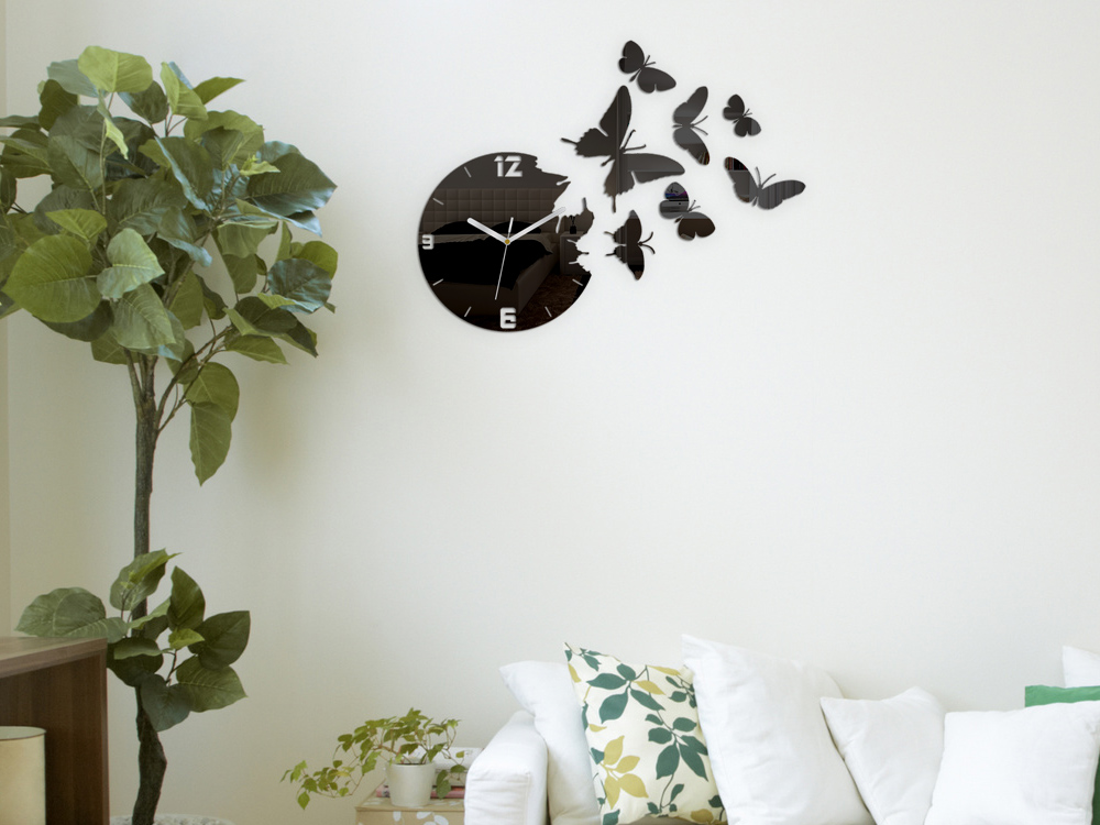Schmetterling Wanduhr Schwarz