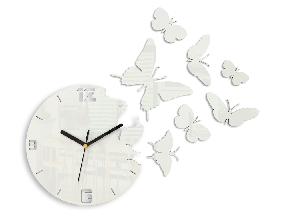 Schmetterling Wanduhr Weiss main